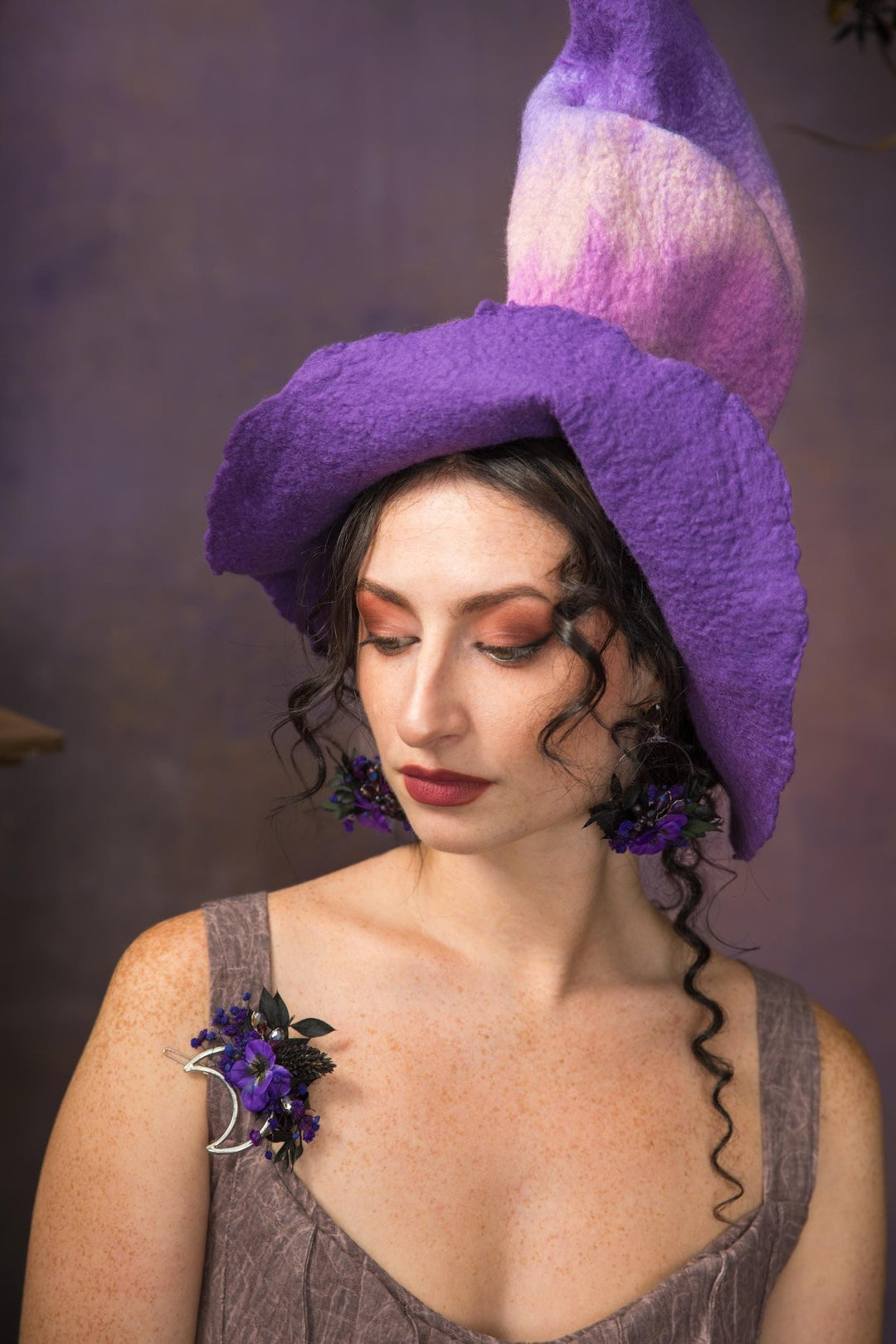 Halloween Moon Hair Clip: Purple Flower Gothic Wedding Accessory – handmade floral hair accessory by magaela