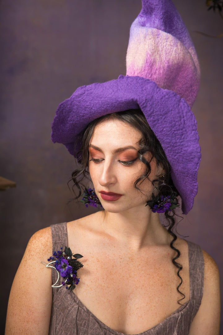 Halloween Moon Hair Clip: Purple Flower Gothic Wedding Accessory – handmade floral hair accessory by magaela