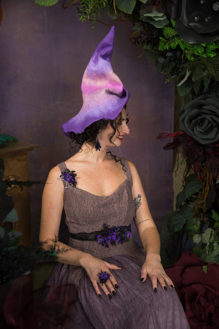 Purple Flower Belt: Gothic Autumn Wedding Dress Accessory – handmade floral hair accessory by magaela