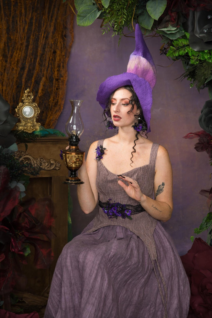 Purple Flower Belt: Gothic Autumn Wedding Dress Accessory – handmade floral hair accessory by magaela