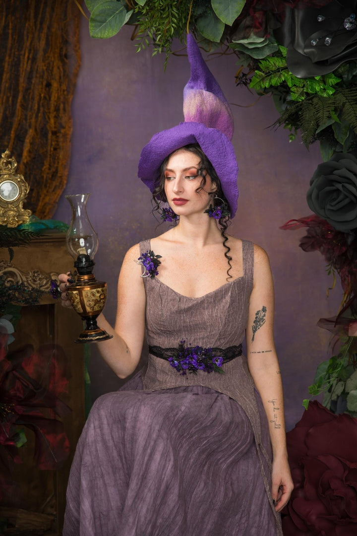 Purple Flower Belt: Gothic Autumn Wedding Dress Accessory – handmade floral hair accessory by magaela