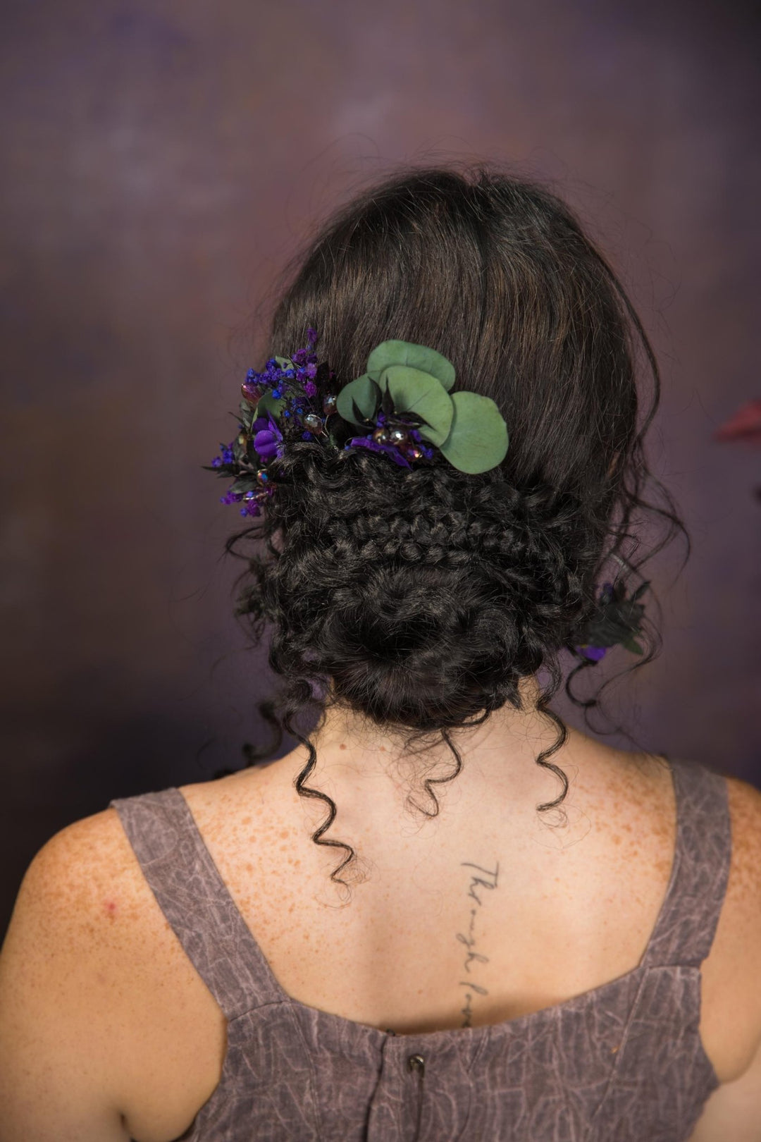 Purple Flower Hairpins: Violet Eucalyptus Bridal Hair Accessories – handmade floral hair accessory by magaela