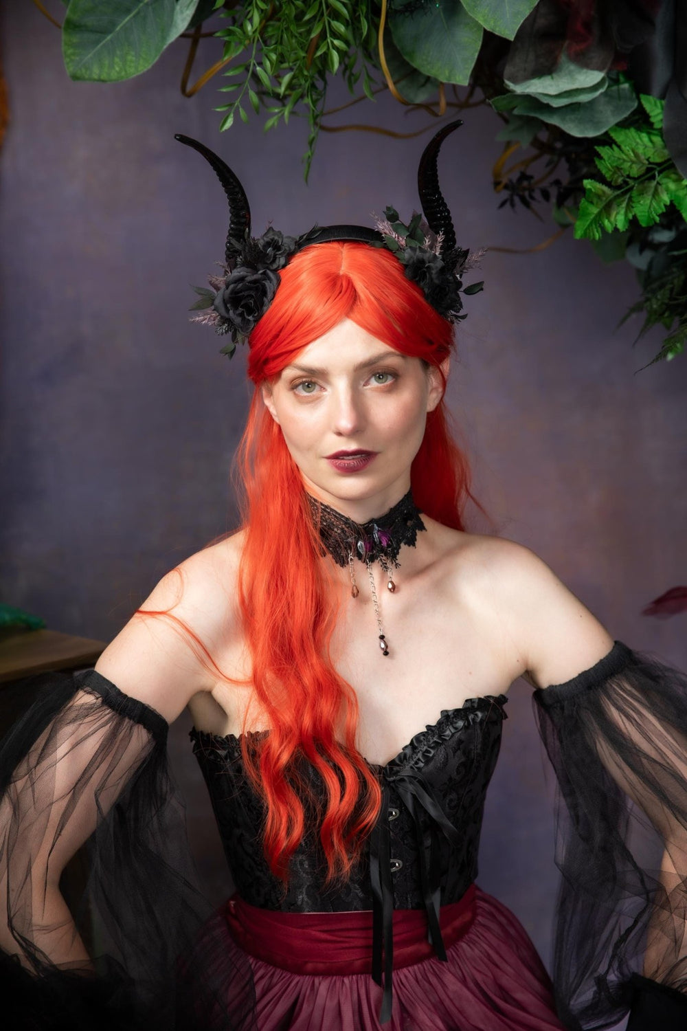 Black Horns Crown: Gothic Wedding Headpiece, Pagan Fest – handmade floral hair accessory by magaela
