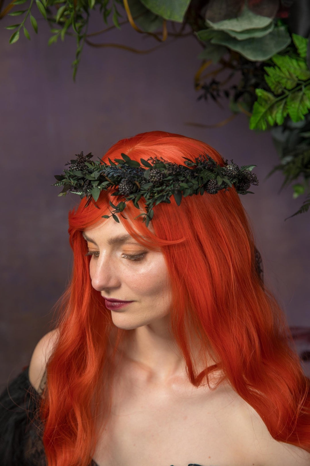 Gothic Black Flower Crown: Halloween Wedding Hair Wreath – handmade floral hair accessory by magaela