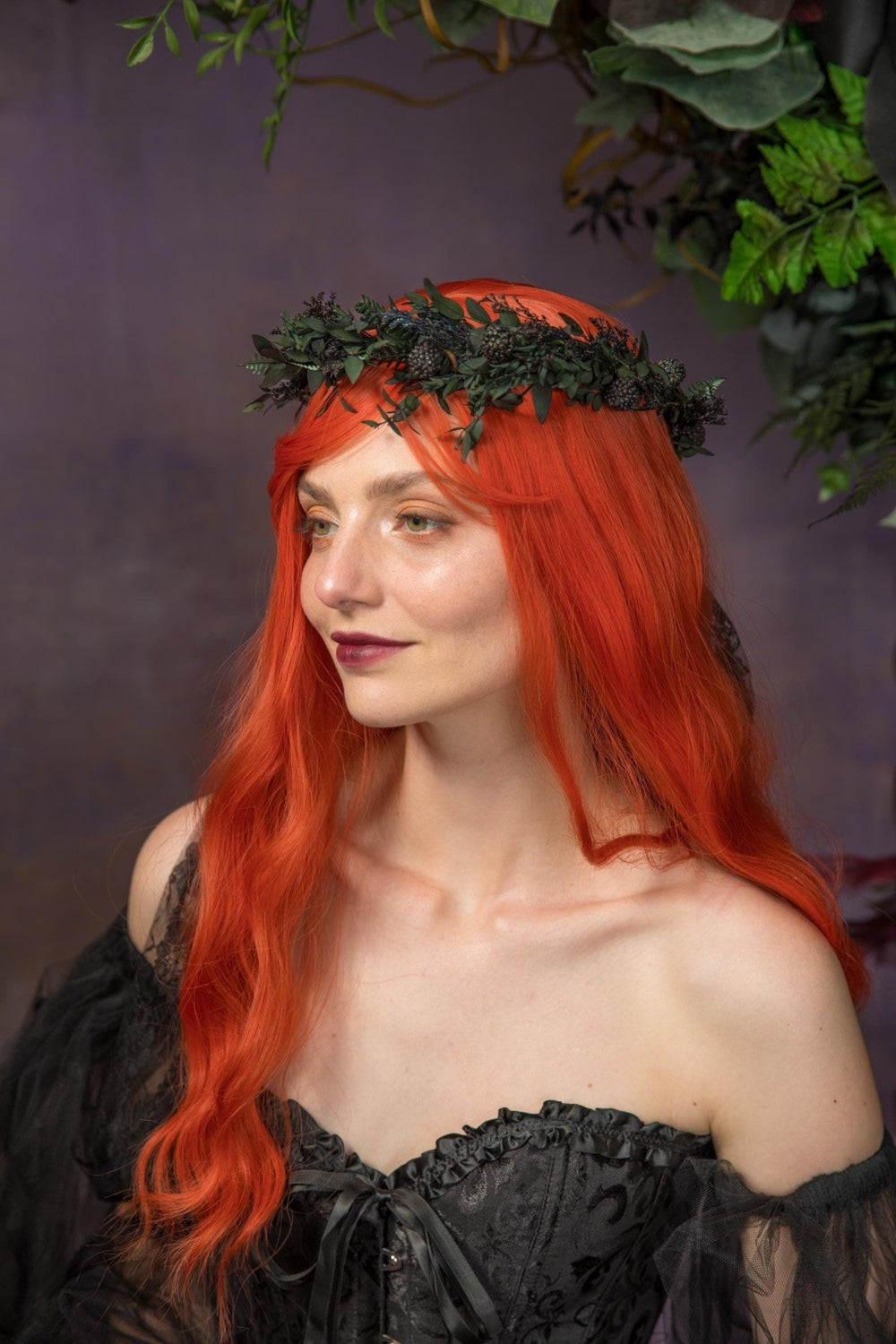 Gothic Black Flower Crown: Halloween Wedding Hair Wreath – handmade floral hair accessory by magaela