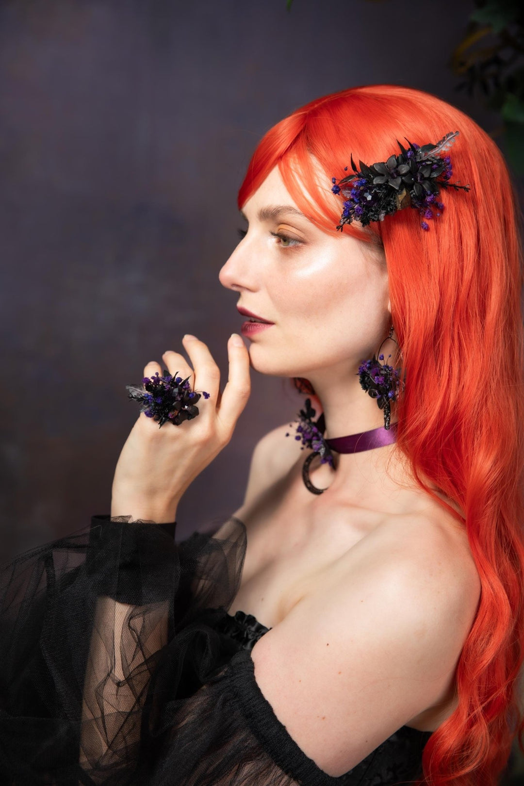 Black Flower Hair Clip: Gothic Wedding, Halloween Jewelry – handmade floral hair accessory by magaela