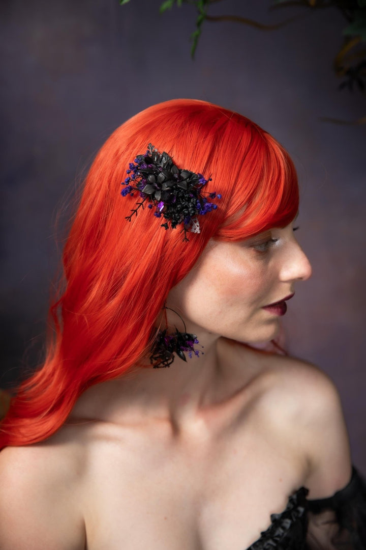 Black Flower Hair Clip: Gothic Wedding, Halloween Jewelry – handmade floral hair accessory by magaela