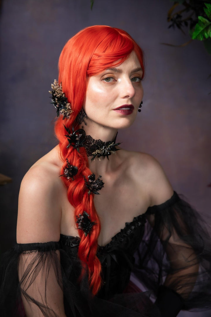 Black Flower Hair Pins: Gothic Wedding Bridal Hair Accessory – handmade floral hair accessory by magaela