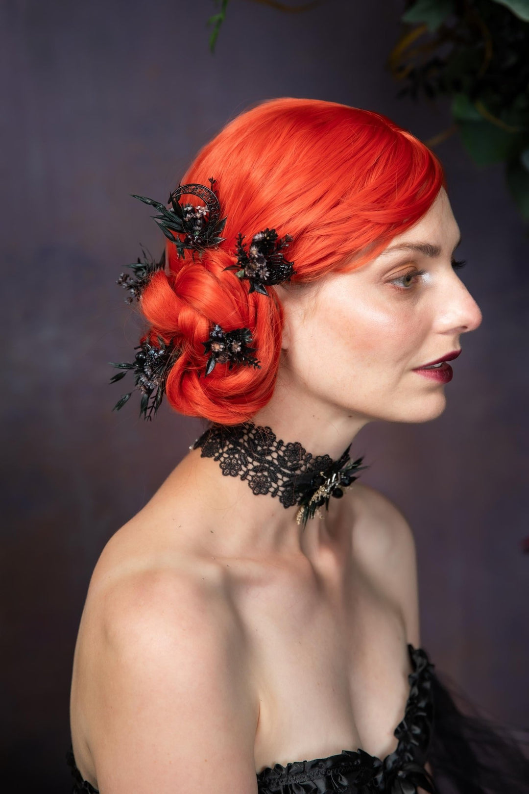 Black Flower Hair Pins: Gothic Wedding Bridal Hair Accessory – handmade floral hair accessory by magaela