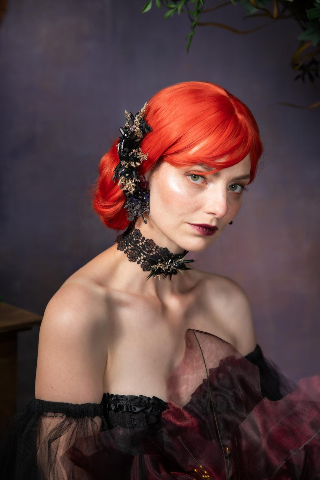 Black Flower Hair Comb: Gothic Wedding Crystal Hair Accessory – handmade floral hair accessory by magaela