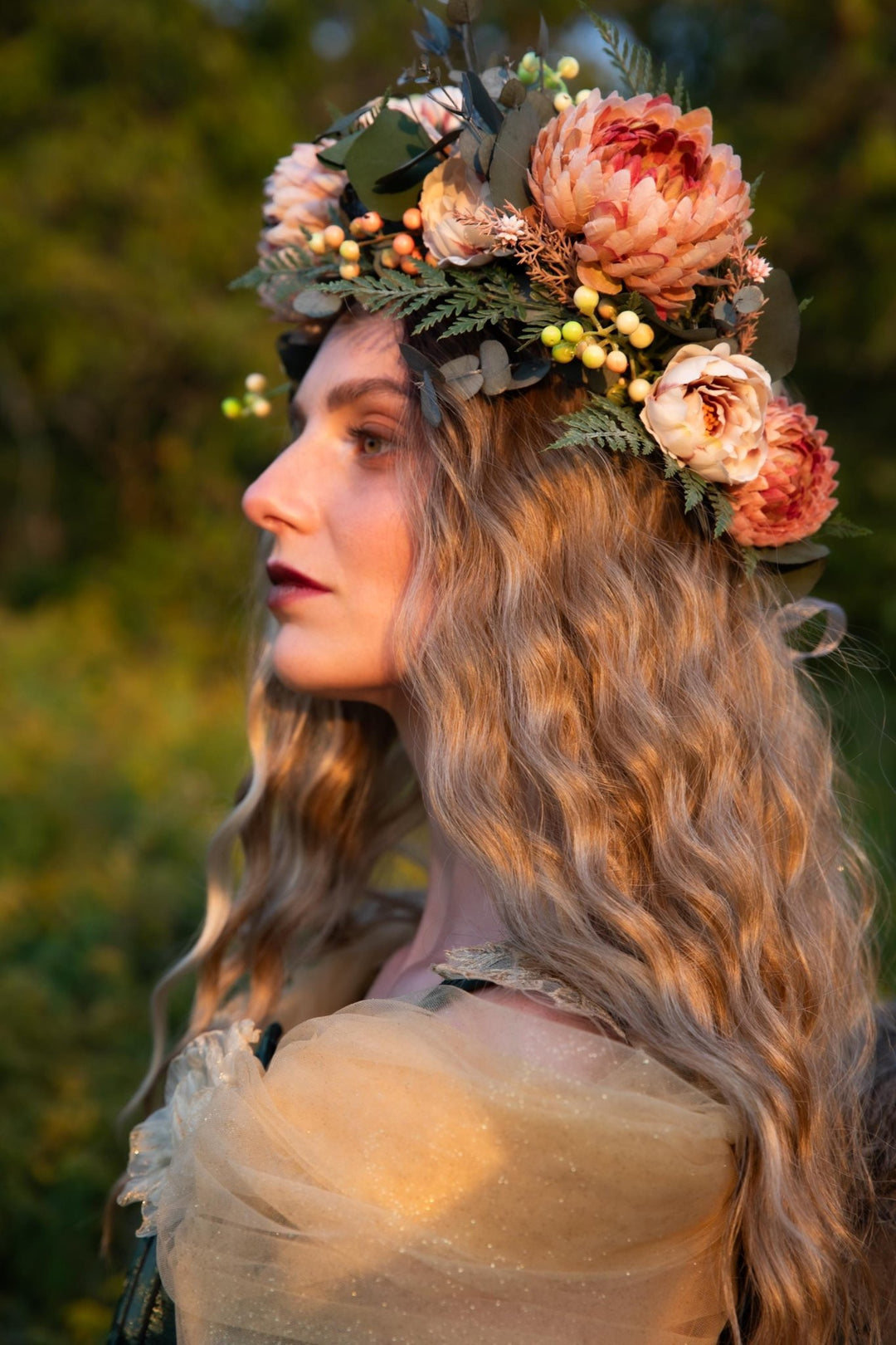 Boho Flower Hair Wreath: Autumn Wedding Bridal Crown – handmade floral hair accessory by magaela