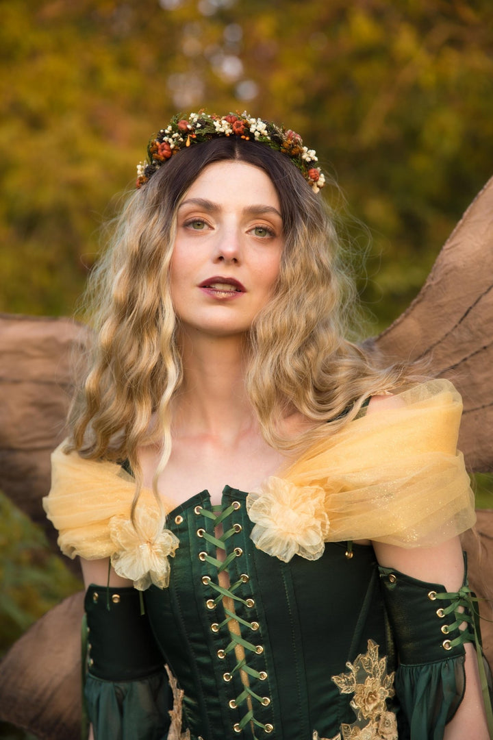 Pumpkin Flower Headband: Autumn Bridal Cottagecore Headpiece – handmade floral hair accessory by magaela