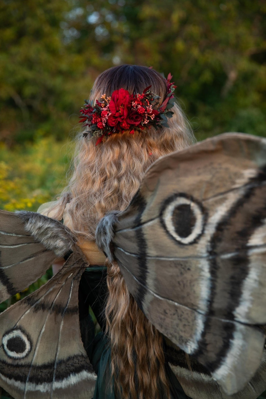 Red Flower Hair Wreath & Comb Set: Autumn Wedding Boho Bridal Hair – handmade floral hair accessory by magaela