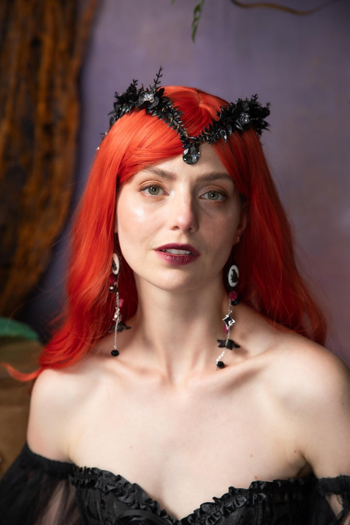 Black Flower Tiara: Gothic Wedding Crown, Halloween Costume – handmade floral hair accessory by magaela