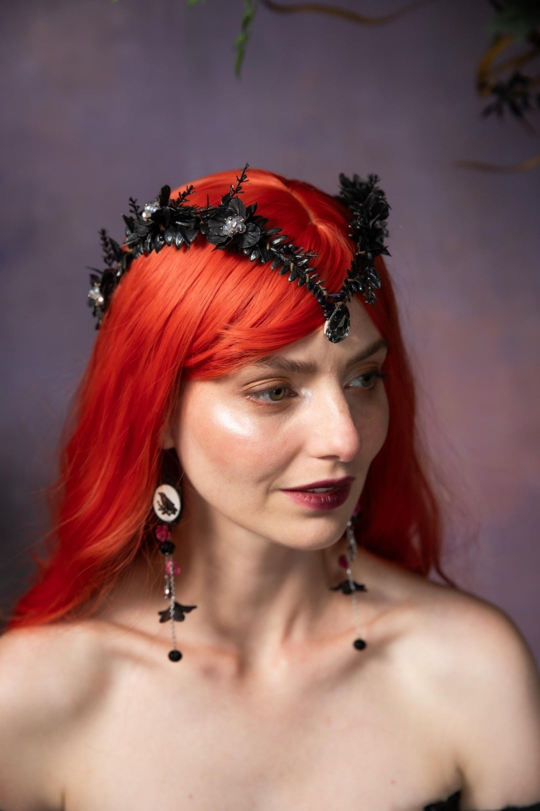 Black Flower Tiara: Gothic Wedding Crown, Halloween Costume – handmade floral hair accessory by magaela