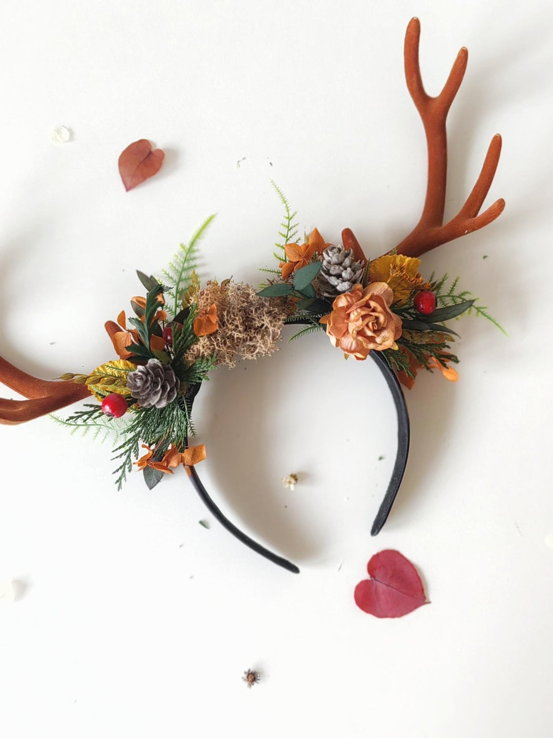 Autumn Antler Crown: Woodland Flower Headband, Pagan Festival – handmade floral hair accessory by magaela