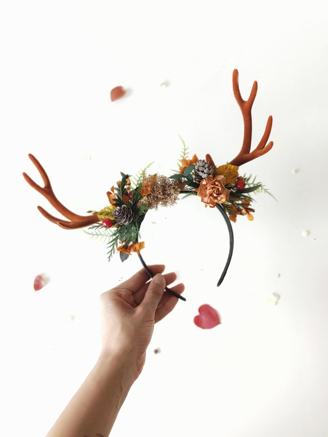 Autumn Antler Crown: Woodland Flower Headband, Pagan Festival – handmade floral hair accessory by magaela