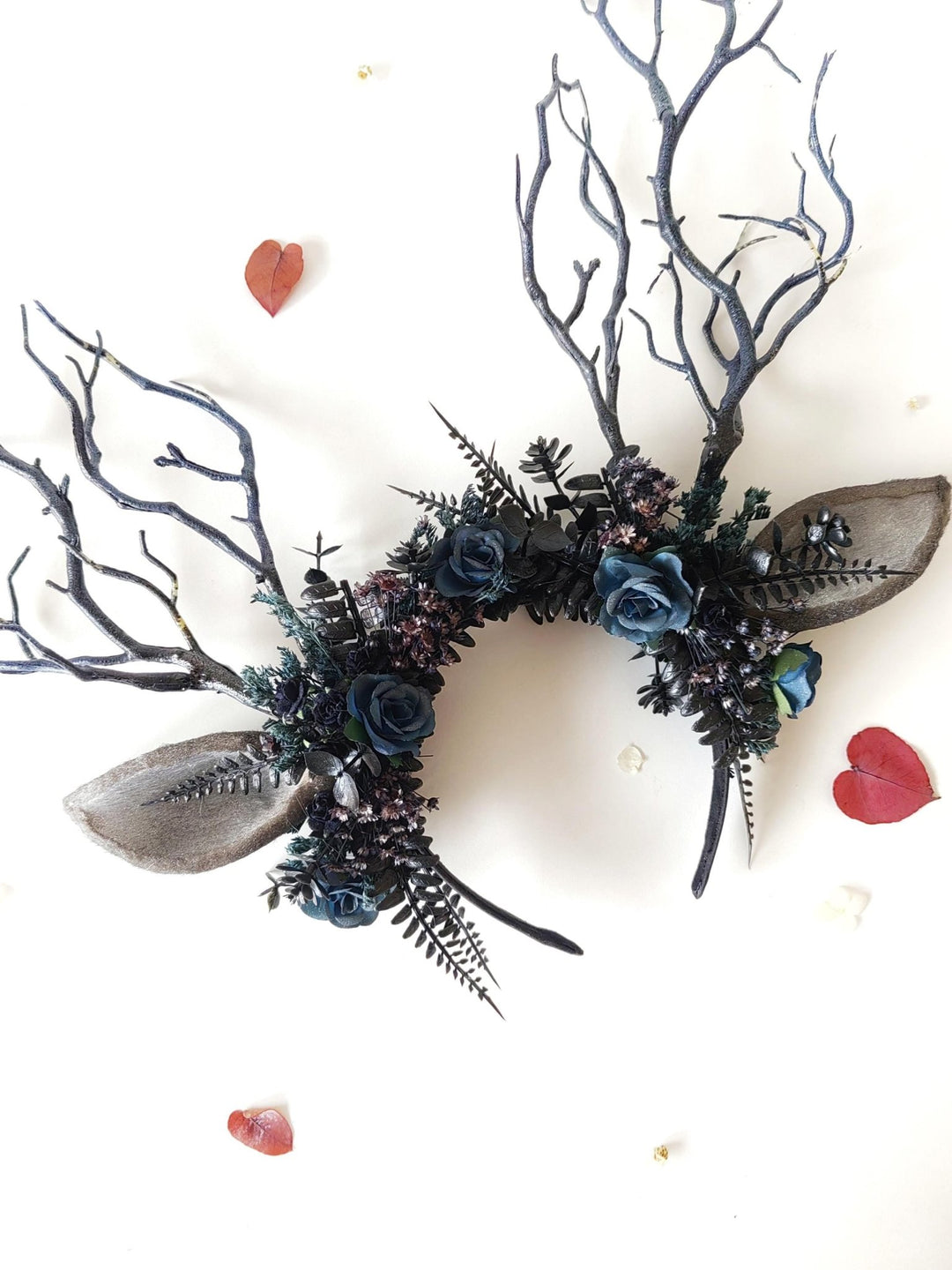 Black Antler Crown: Pagan Festival Headband – handmade floral hair accessory by magaela