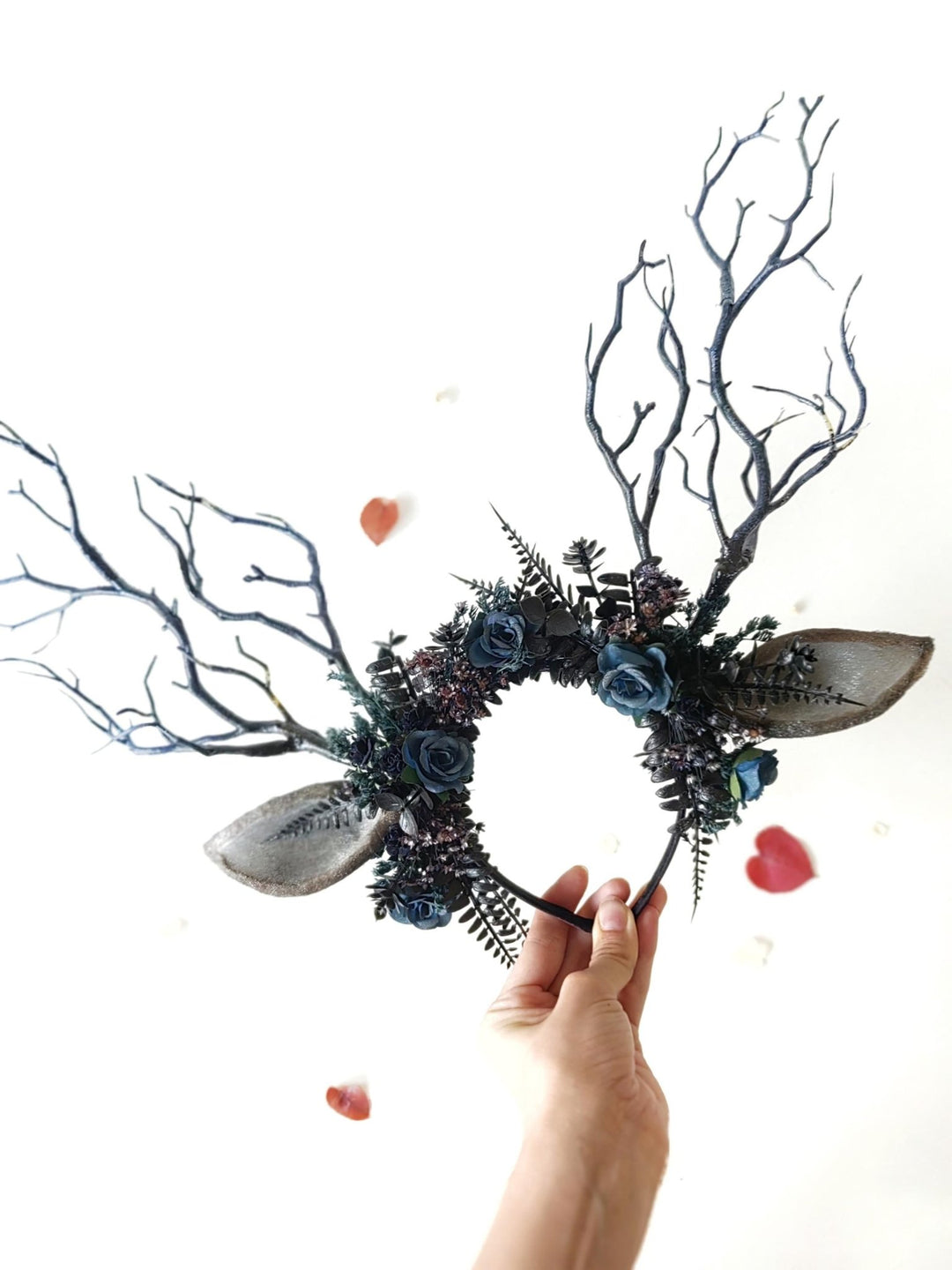 Black Antler Crown: Pagan Festival Headband – handmade floral hair accessory by magaela