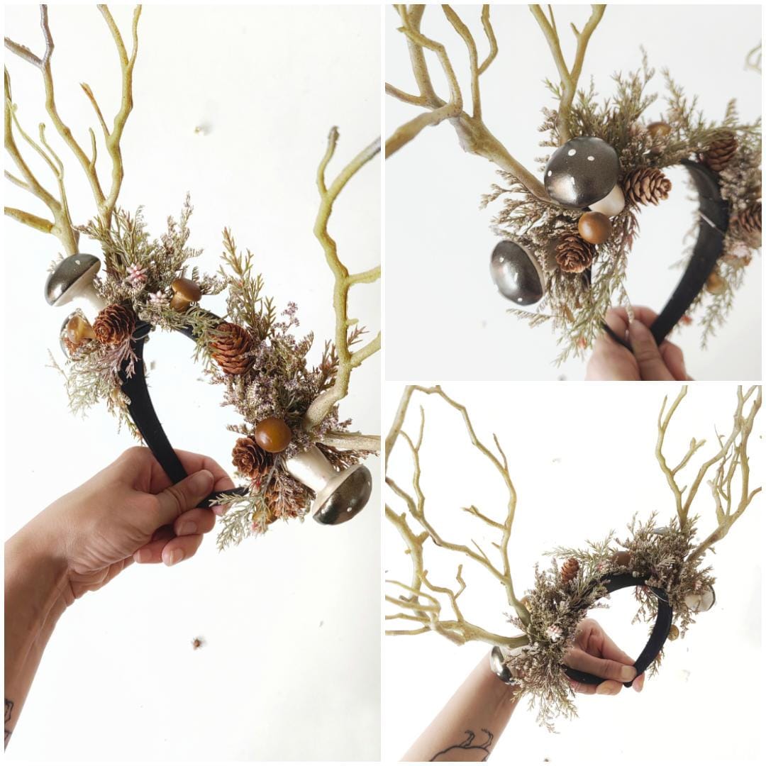 Mushroom Antler Crown: Woodland Fairy Headband, Pagan Costume – handmade floral hair accessory by magaela