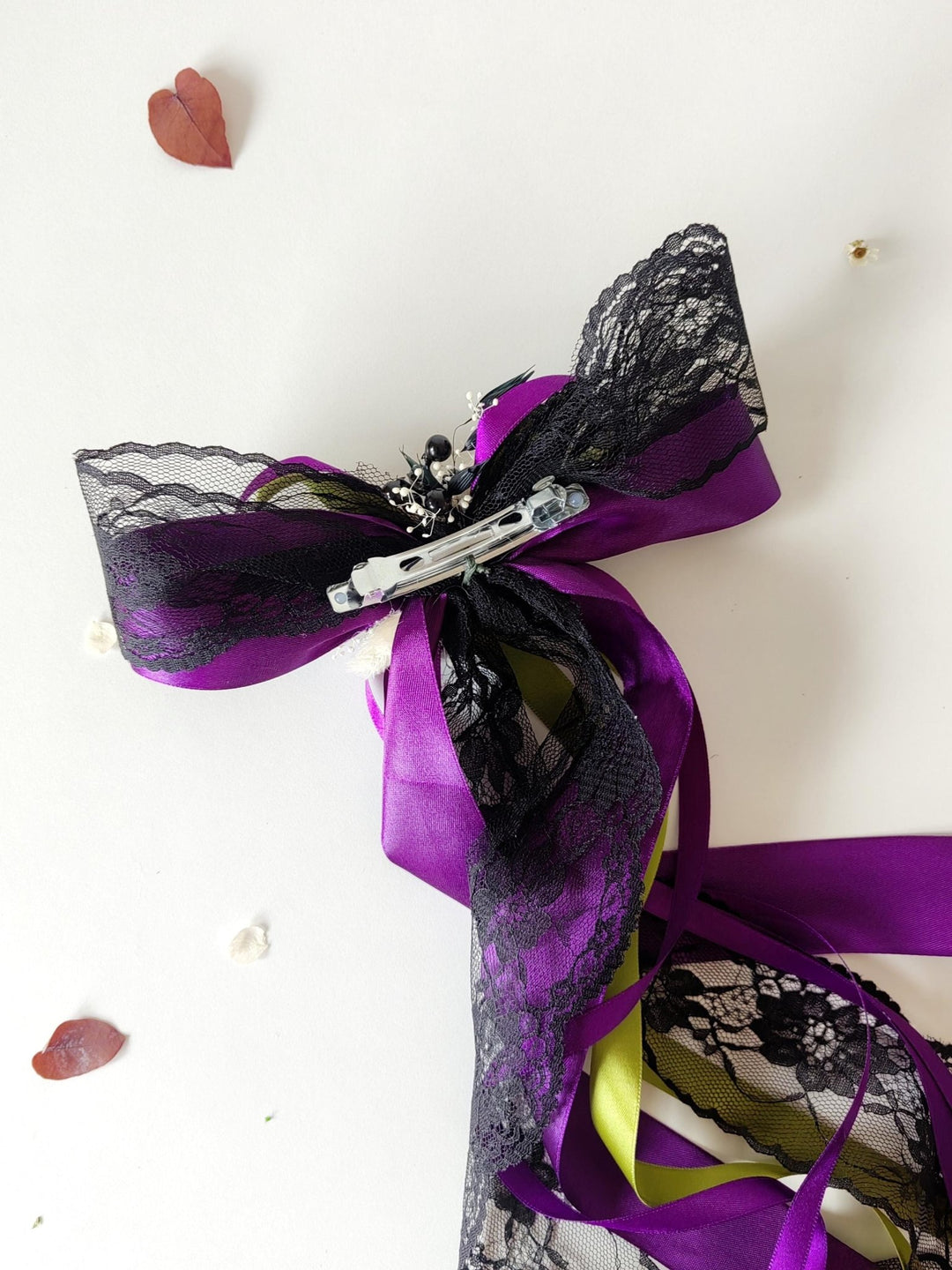 Purple Satin Hair Bow Clip: Gothic Halloween Headpiece – handmade floral hair accessory by magaela