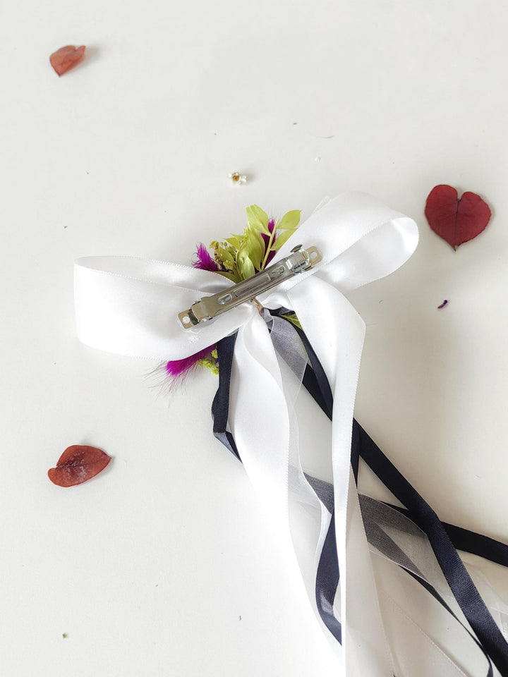 Halloween Hair Clip: Purple Yellow Floral Beetlejuice Bow – handmade floral hair accessory by magaela