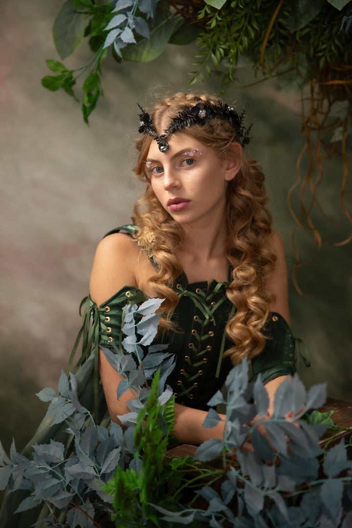 Black Flower Tiara: Gothic Wedding Hair Crown – handmade floral hair accessory by magaela