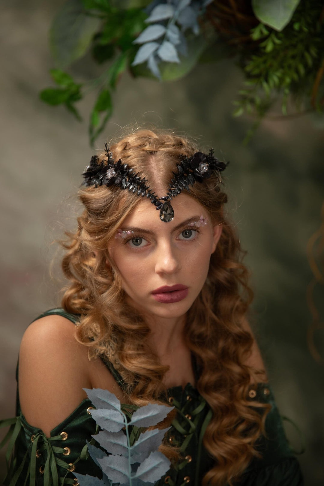 Black Flower Tiara: Gothic Wedding Hair Crown – handmade floral hair accessory by magaela