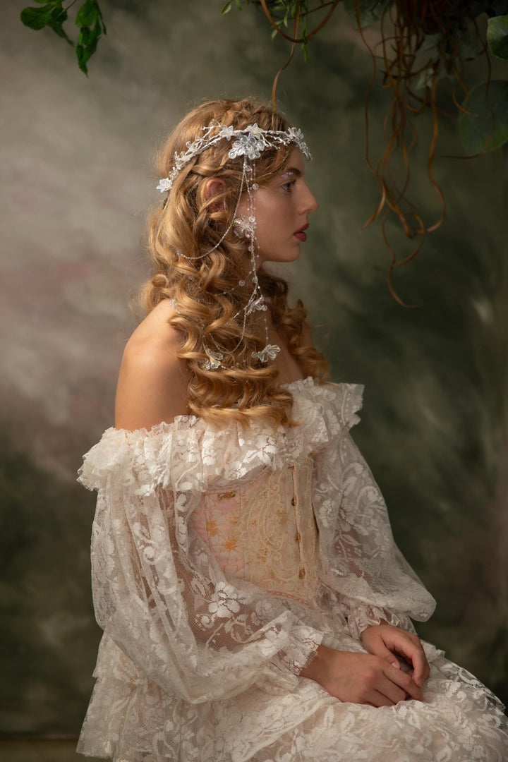 Winter Wedding Tiara: Transparent Flower Fairy Crown with Veil – handmade floral hair accessory by magaela