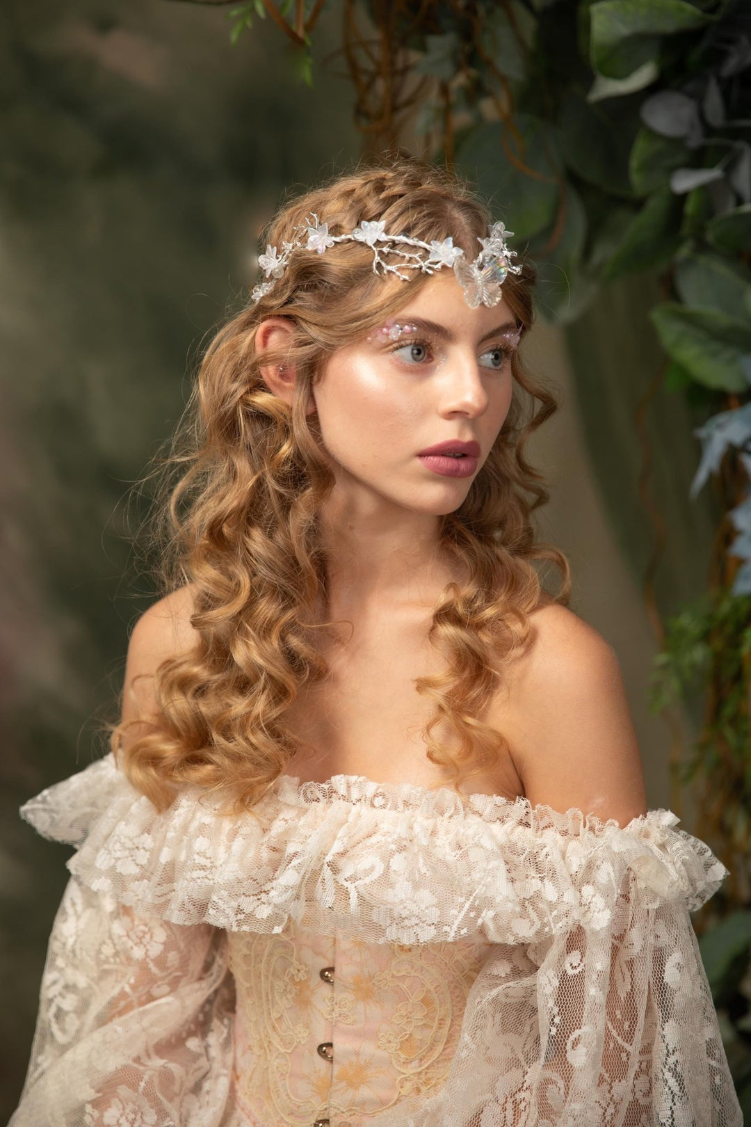 Butterfly Wedding Tiara with Veil: Winter Renaissance Crown – handmade floral hair accessory by magaela