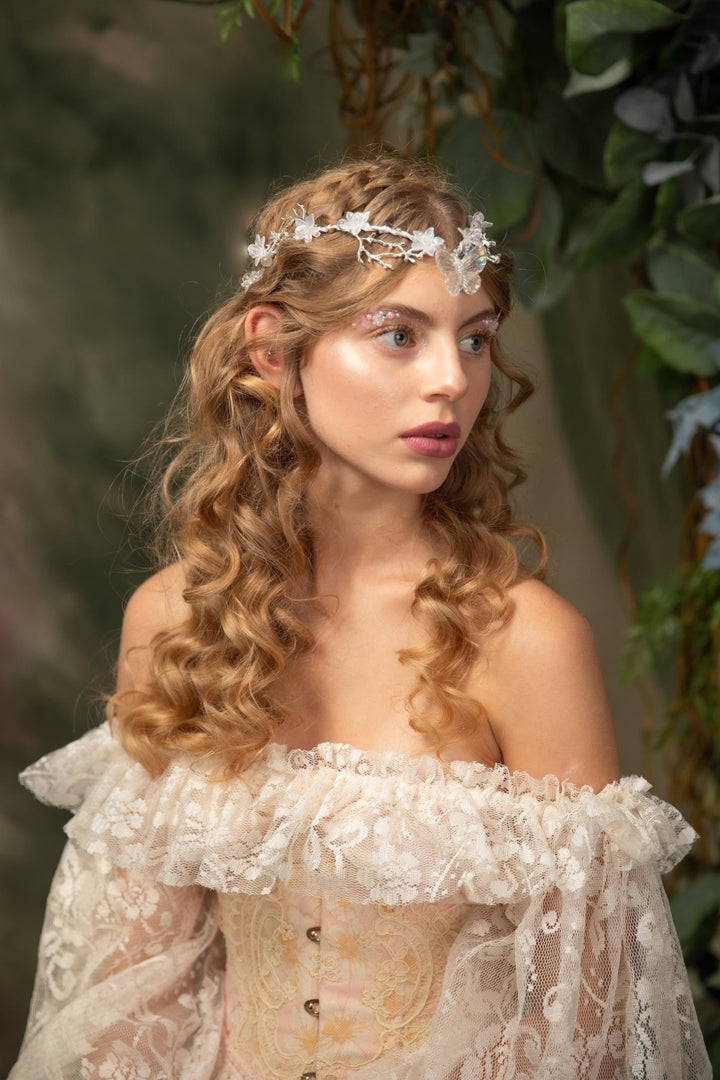 Butterfly Wedding Tiara with Veil: Winter Renaissance Crown – handmade floral hair accessory by magaela