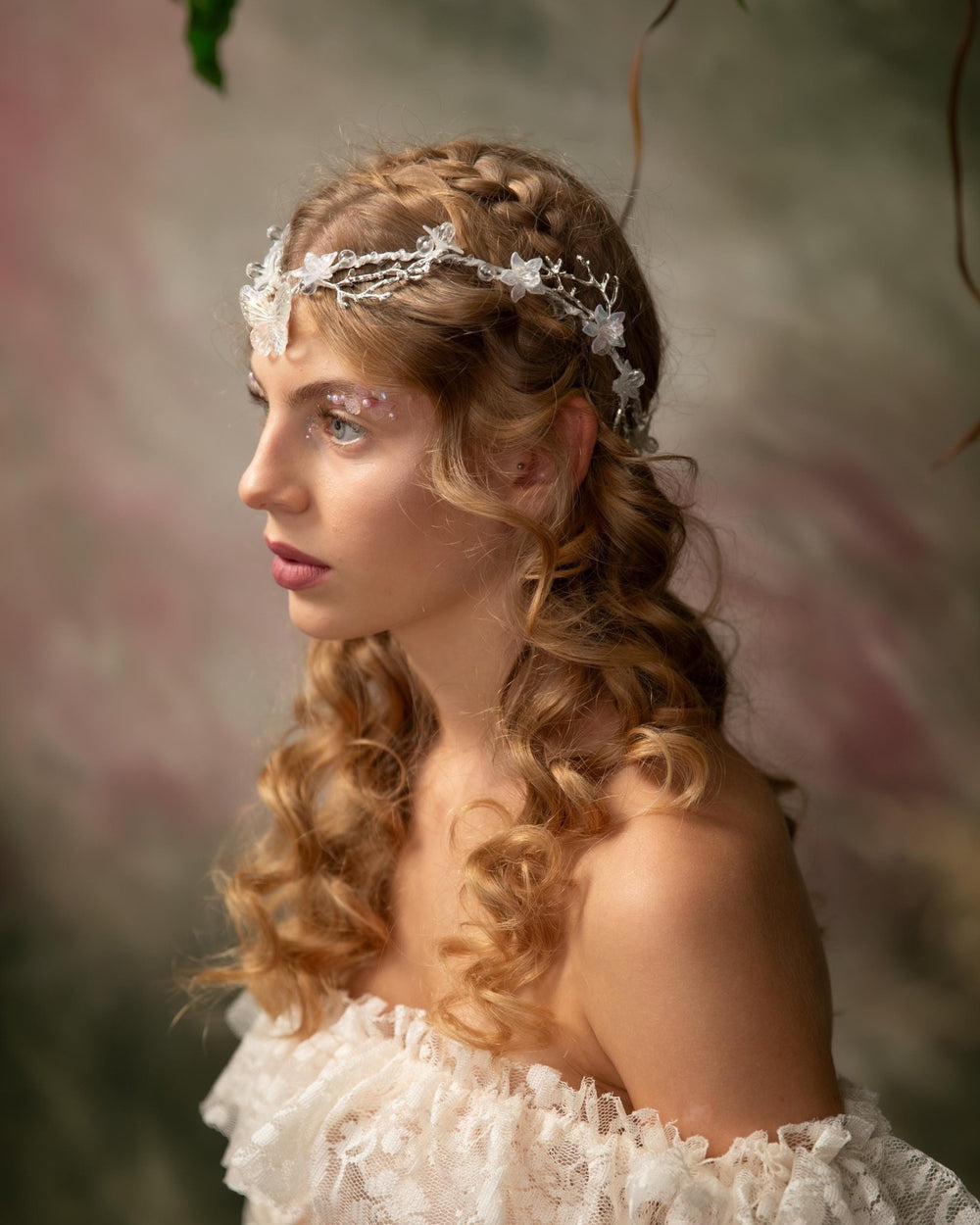 Butterfly Wedding Tiara with Veil: Winter Renaissance Crown – handmade floral hair accessory by magaela