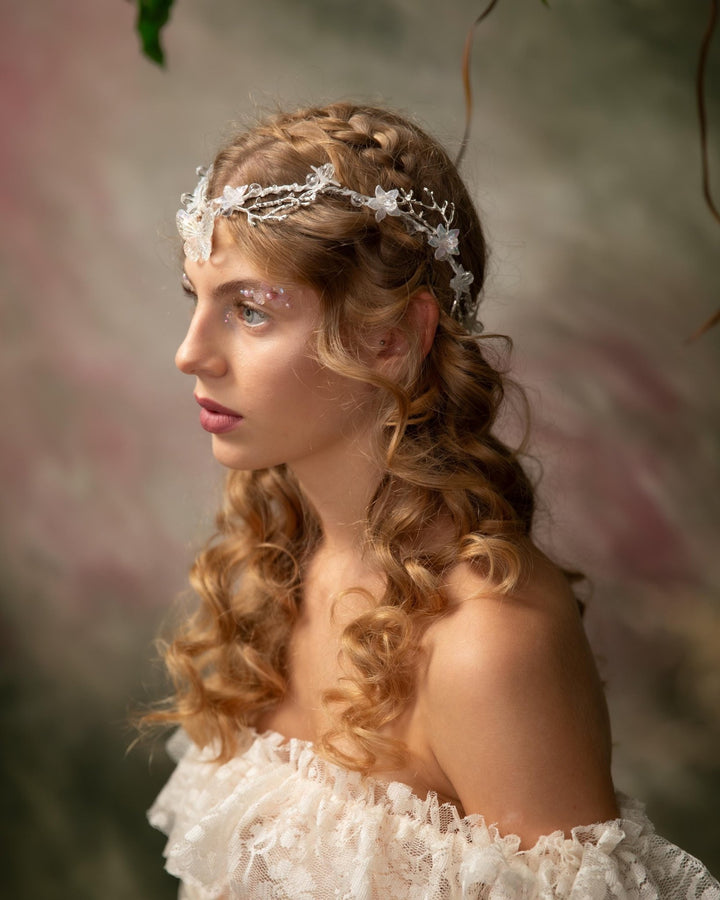 Butterfly Wedding Tiara with Veil: Winter Renaissance Crown – handmade floral hair accessory by magaela