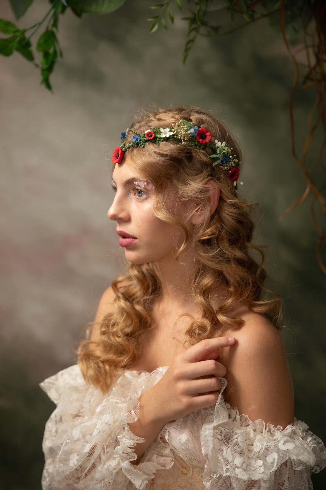Wildflower Crown: Folk Elven Tiara, Poppy Flower Headpiece – handmade floral hair accessory by magaela