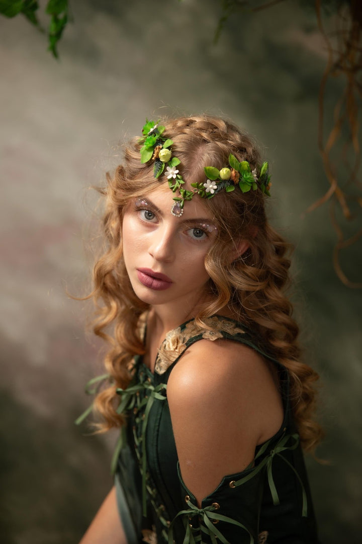 Green Elven Tiara: Succulent Fairytale Crown – handmade floral hair accessory by magaela