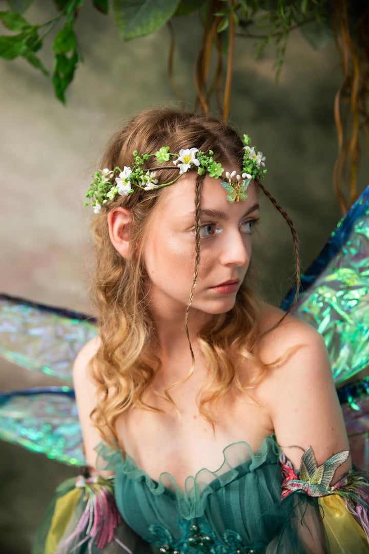 Butterfly Elven Tiara: Greenery Wedding Flower Crown – handmade floral hair accessory by magaela