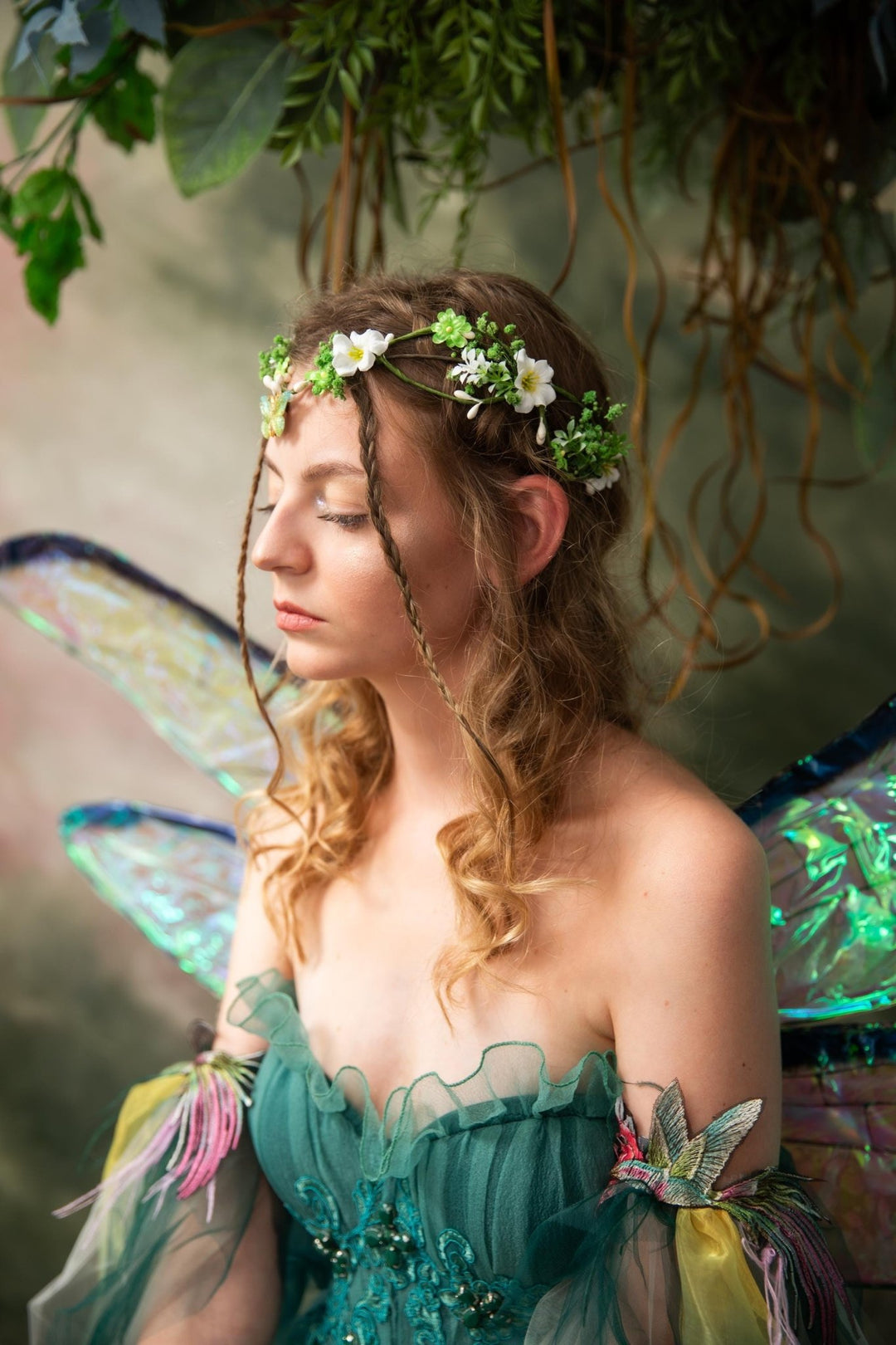 Butterfly Elven Tiara: Greenery Wedding Flower Crown – handmade floral hair accessory by magaela