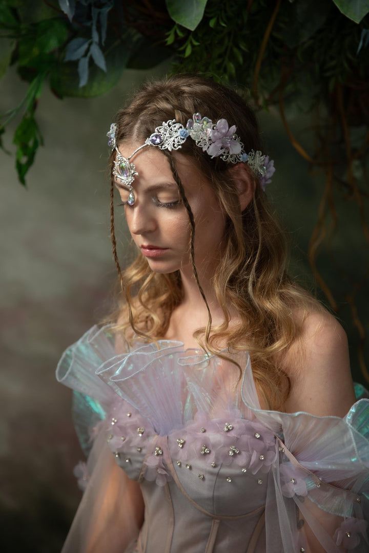 Lilac Flower Bridal Crown: Vintage Elf Wedding Tiara – handmade floral hair accessory by magaela