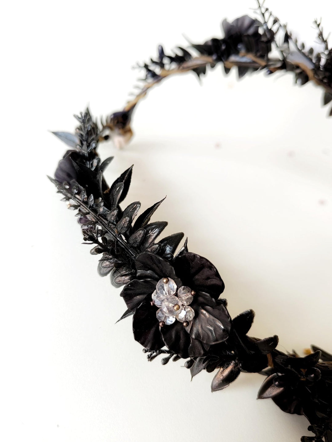 Black Flower Tiara: Gothic Wedding Crown, Halloween Costume – handmade floral hair accessory by magaela
