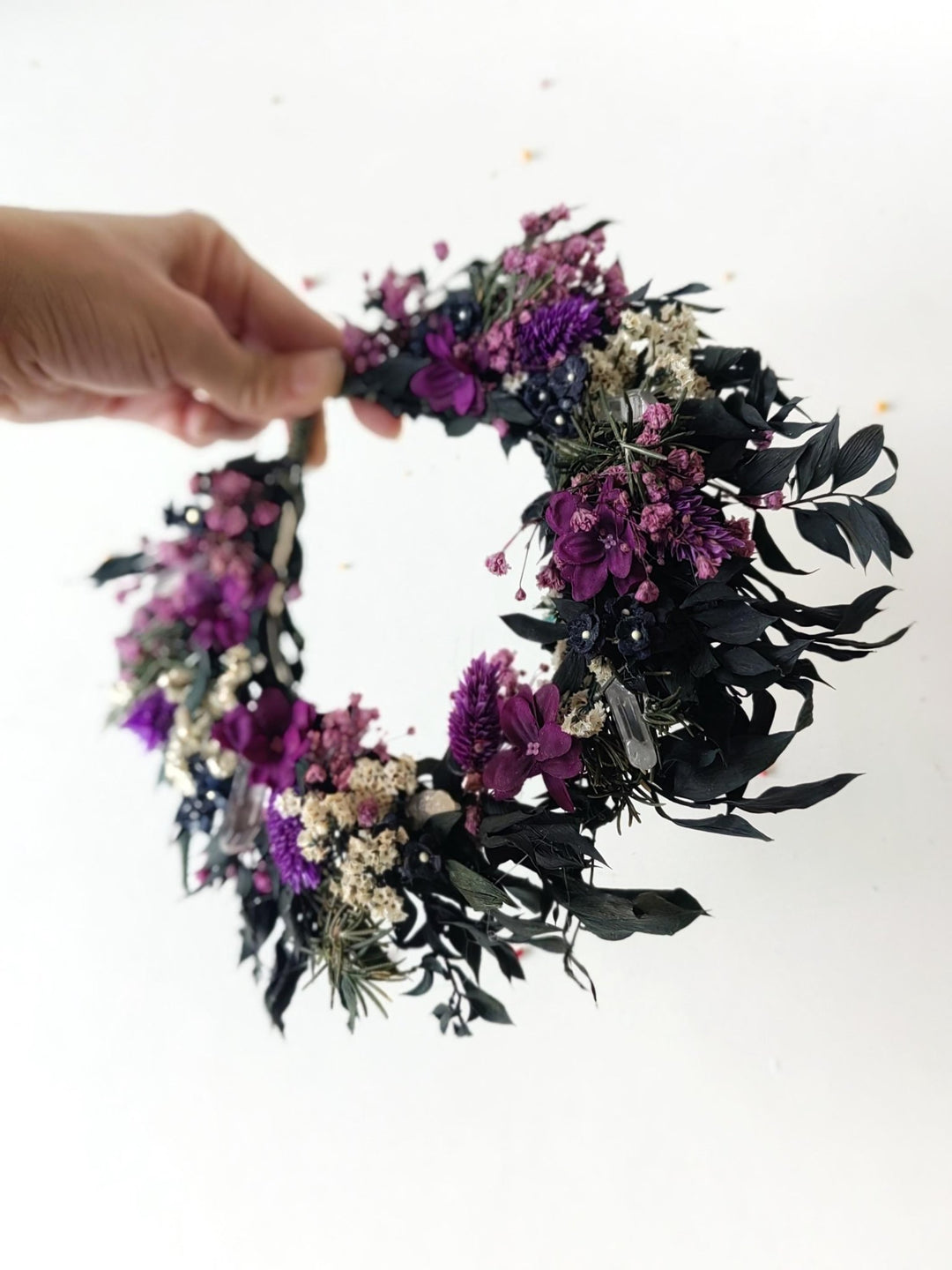 Purple Crystal Bridal Crown: Gothic Flower Headband, Halloween Wedding – handmade floral hair accessory by magaela