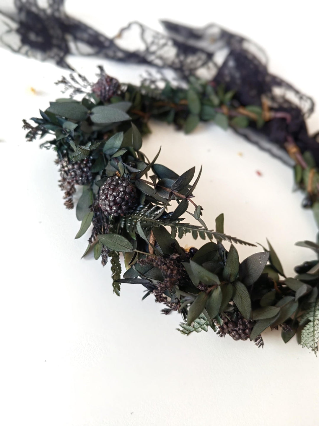 Gothic Black Flower Crown: Halloween Wedding Hair Wreath – handmade floral hair accessory by magaela