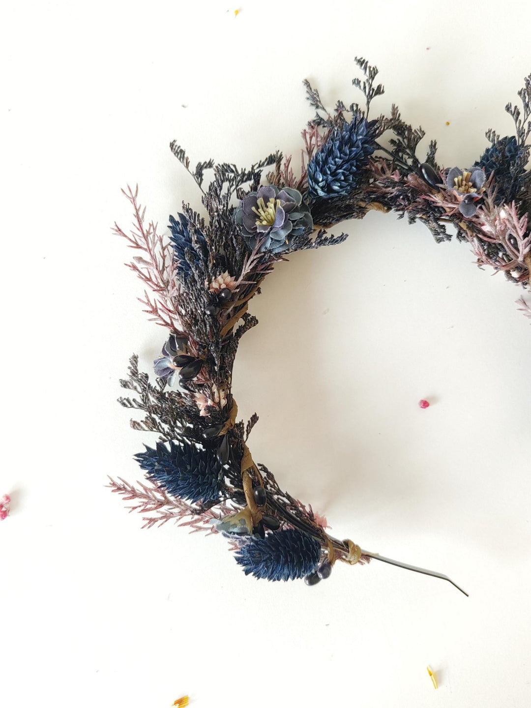 Dark Blue Flower Crown: Gothic Bridal Headband, Halloween Wedding – handmade floral hair accessory by magaela