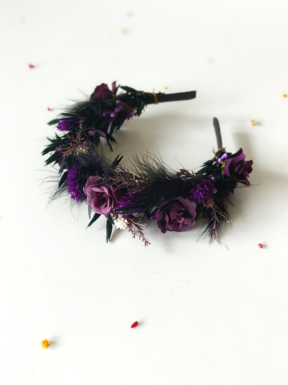 Purple Flower Headband and Choker Set: Gothic Autumn Wedding – handmade floral hair accessory by magaela