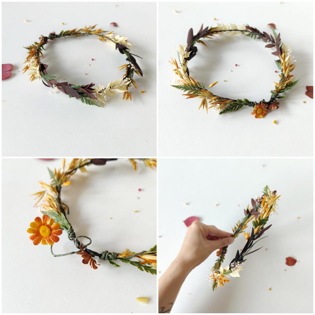 Autumn Sunflower Hair Wreath: Bridal Flower Hair Vine & Clips – handmade floral hair accessory by magaela