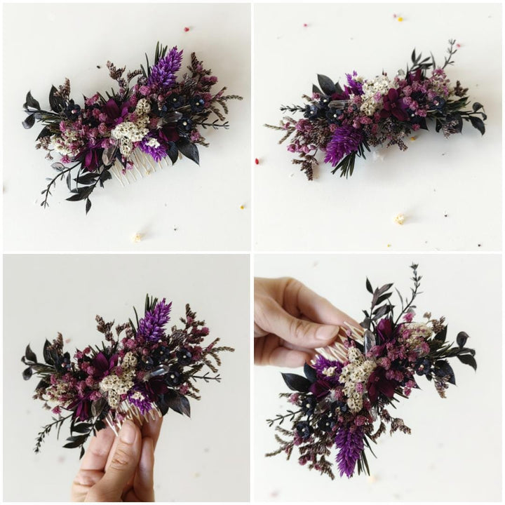 Purple Flower Hair Comb: Autumn Wedding Bridal Hair Accessory – handmade floral hair accessory by magaela