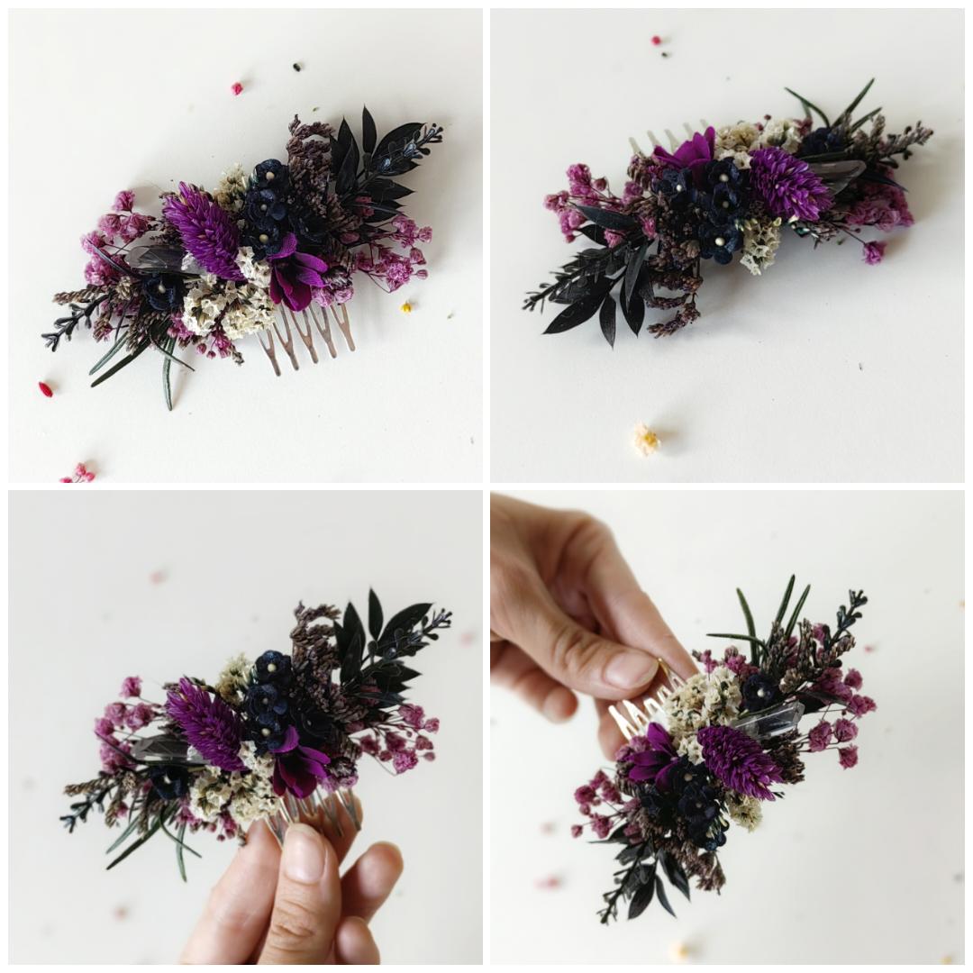 Purple Flower Hair Comb: Autumn Wedding Bridal Hair Accessory – handmade floral hair accessory by magaela