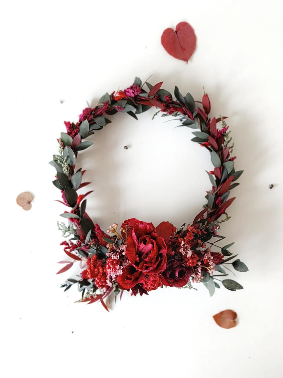 Red Flower Hair Wreath & Comb Set: Autumn Wedding Boho Bridal Hair – handmade floral hair accessory by magaela