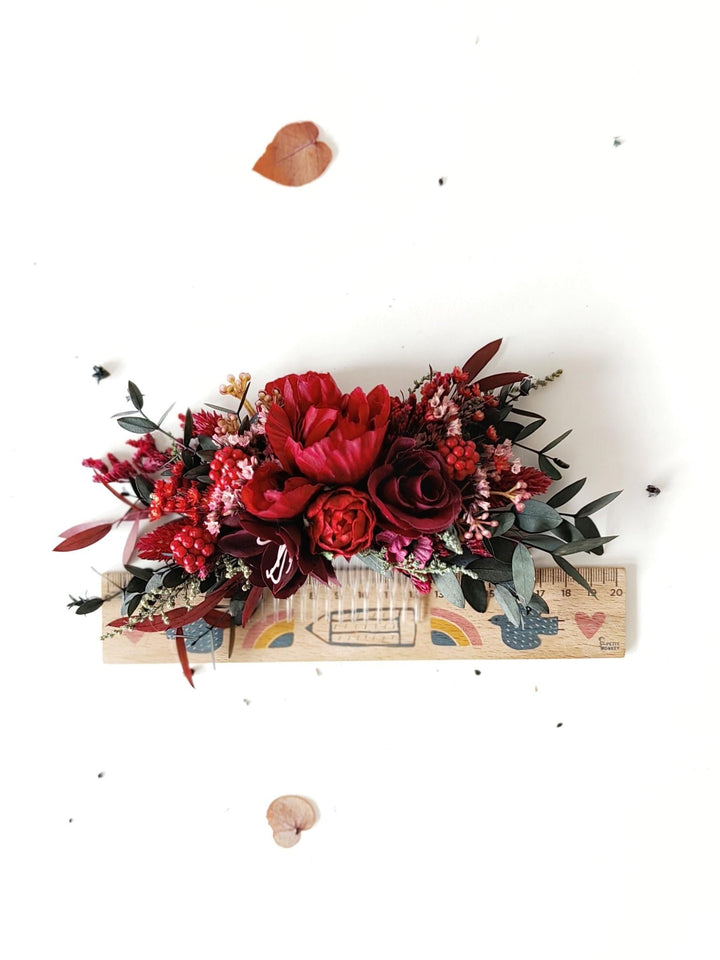 Red Flower Hair Wreath & Comb Set: Autumn Wedding Boho Bridal Hair – handmade floral hair accessory by magaela