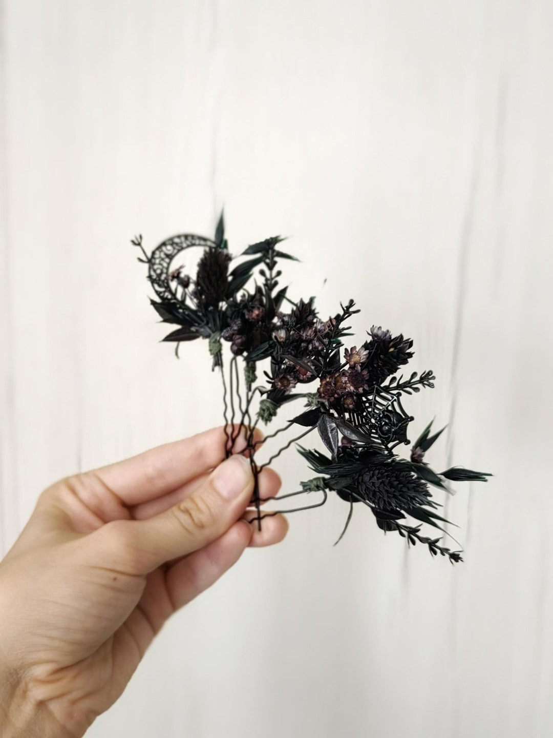 Black Flower Hair Pins: Gothic Wedding Bridal Hair Accessory – handmade floral hair accessory by magaela