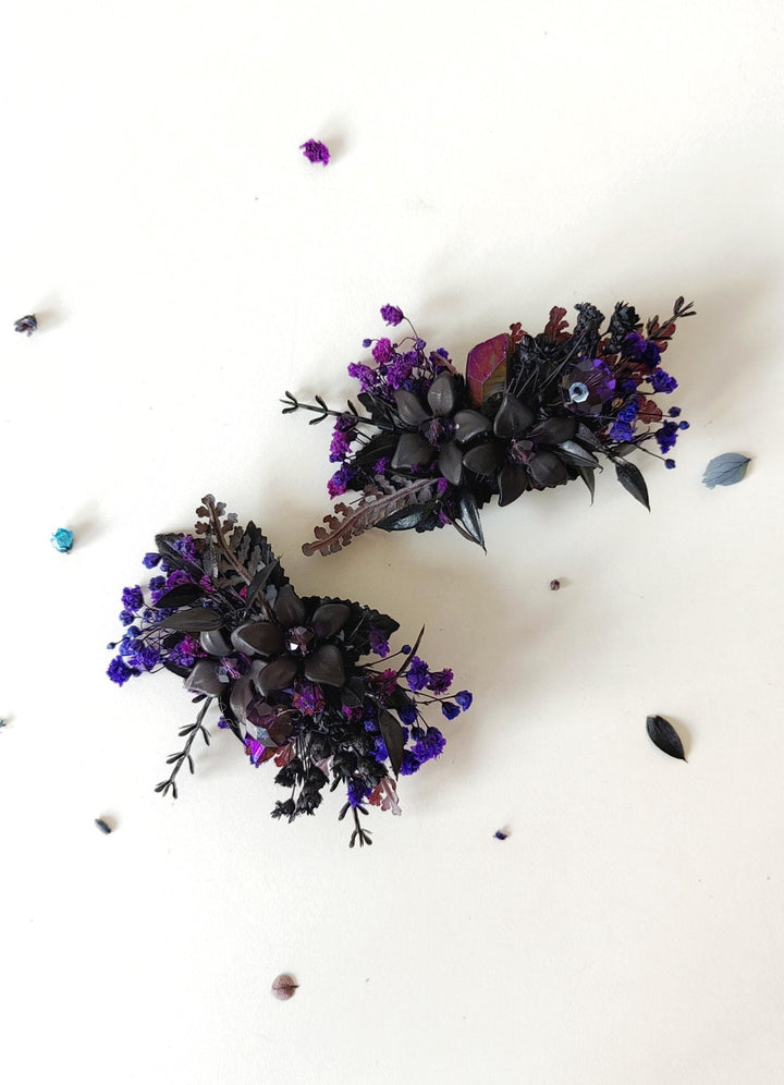 Black Flower Hair Clip: Gothic Wedding, Halloween Jewelry – handmade floral hair accessory by magaela